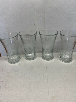 (4) Vintage Coca - Cola Libby,  Clear,  Embossed Glass Heavy Flared 16 Oz Glasses