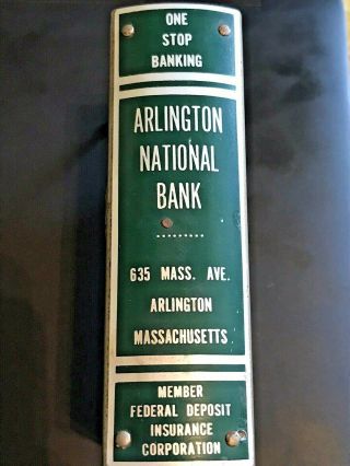 Vintage " Arlington National Bank” Arlington,  Ma Metal Coin Bank With Key
