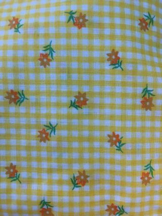 2 Yd Vtg 70s Yellow Gingham 1/4 Check Mini Golden Sunflower Daisy Cot 44” Fabric
