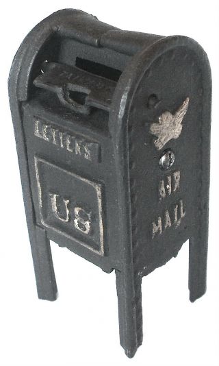 Vintage Cast Iron U.  S.  Mail Box Coin Still Bank Letters Air Mail Toy Exc