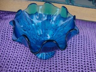 Antique Vtg Murano Style Viking Glass Blue Compote Bowl Vase Hand Blown Art