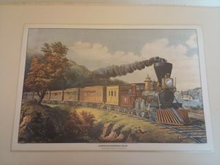 Vtg Placemat Train Theme Currier & Ives Illustration Railroads Steam Locomotive