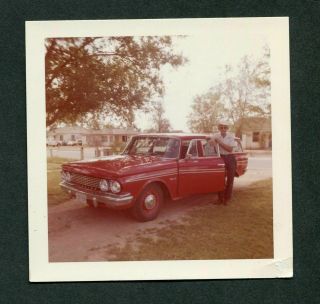 Vintage Color Photo Cowboy W/ Red 1961 Rambler Station Wagon Car 409012
