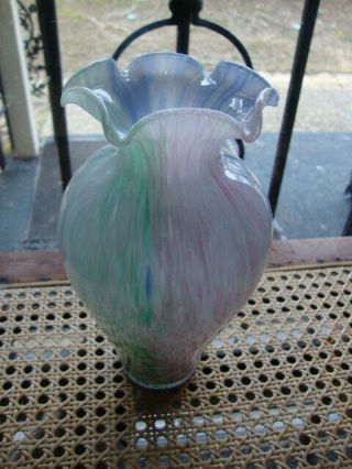Antique Vtg Murano Style Hand Blown Glass Vase Rainbow Venetian Splattered