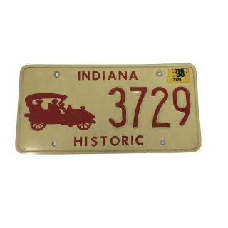 Vintage 1997 1998 Indiana Historic License Plate 3729 Beige Red