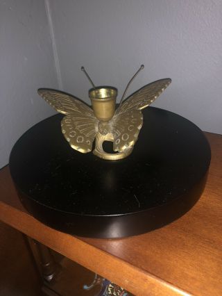 Vintage Butterfly Candle Holder Solid Brass Heavy Detailed W/ Antenna 5 " Beauty