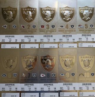 2011 - 2012 - 2013 - 2014 - 2015 - 2016 - 2017 - 2018 - 2019 Oakland Raiders Season Ticket Stubs