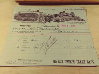 Vtg Keystone Butter Co Dairy Products Johnstown Pa Billhead 1914 N Milk Bottle