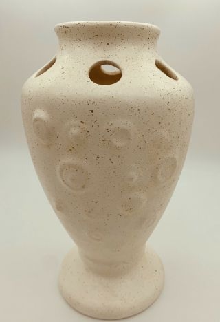 Vintage Retro Mid Century Eames Era Atomic Cream Gold Ceramic Flower Vase