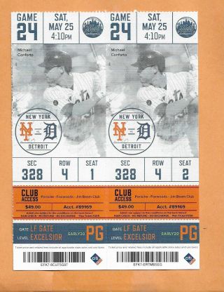 Ny Mets Vs Tigers Ticket Stub May 25,  2019 Michael Conforto
