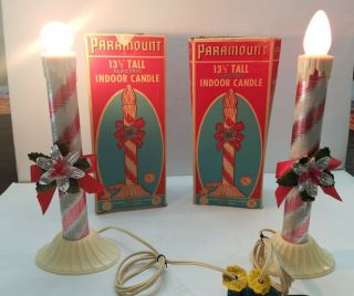 Set Of 2 Vintage Paramount Christmas Indoor Candles 13 1/2 " Tall Electric W/ Box