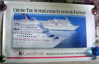 Vintage Carnival Cruise Line Ecstasy Fantasy Superliners Travel Poster Fun Ships