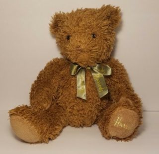 Collectible Harrods Knightsbridge Henry Tan Teddy Bear Plush Green Bow 10”