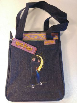Vintage Harry Potter Tote Bag Denim Fabric W/ Carry Straps Purple Yellow Nwt