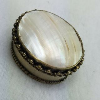 Antique Vintage Handmade Mother of Pearl & gold/gold plated Pill Box Container 2