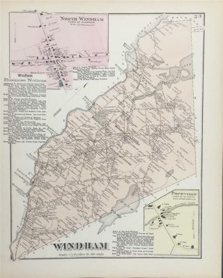 Antique Map Windham,  Maine - Fw Beers Cumberland County Maine 1871