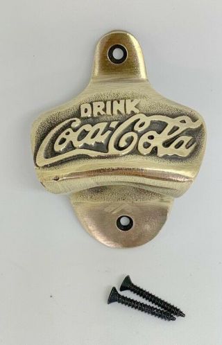 Bottle Opener Polished Brass Coke Solid Heavy & Screws Vintage Style