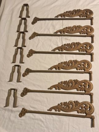 Matching Set Of 6 Antique Cast Iron Swing Out Curtain Rods W/mounts 14.  5 - 21.  25”
