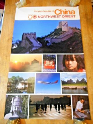 C 1970s China Northwest Orient Airlines Travel Poster Photo Montage 747