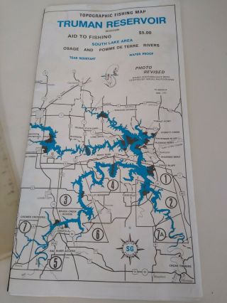 Truman Reservoir Missouri Mo South Lake Area Fishing Map Waterproof 1981 Vtg