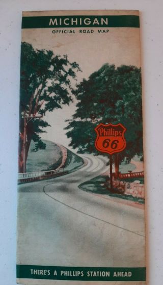 Vintage Official 1940 Phillips 66 Michigan Road Map W/united States U.  S.  Map