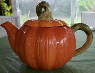 Vintage Ceramic Painted Harvest Pumpkin Teapot with Lid - Halloween - Thanksgiving 2