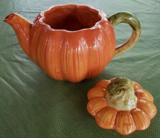 Vintage Ceramic Painted Harvest Pumpkin Teapot with Lid - Halloween - Thanksgiving 3