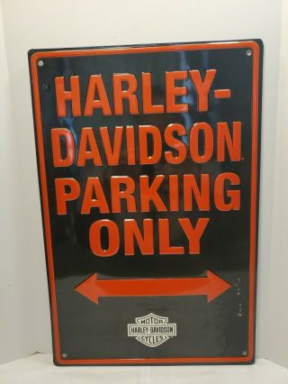 Harley - Davidson® Parking Only Embossed Black & Orange Tin Sign 2014 Scuffs