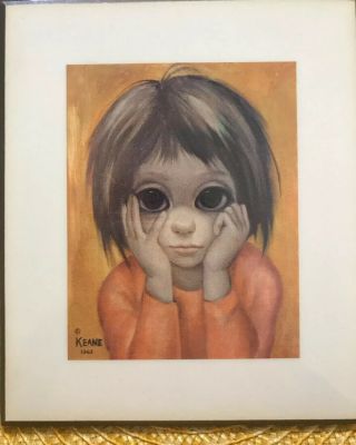 Margaret Keane Big Eyes Print On Wood Laminate Vintage “the Little Thinker”