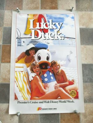 1988 Premier Cruise Lines & Walt Disney Travel Poster Donald Duck Girls