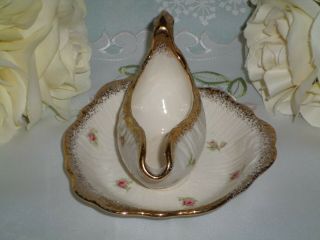 Vintage Crown Ducal Pink Roses Saucer Gravy Boat Jug And Plate 2