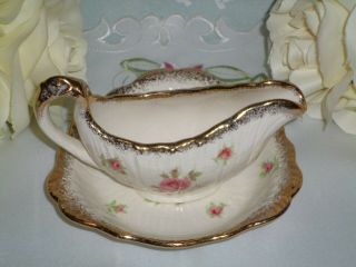 Vintage Crown Ducal Pink Roses Saucer Gravy Boat Jug And Plate 3