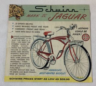 1959 Schwinn Bicycle Cartoon Ad Mark Iv Jaguar Nothing Could Be Finer