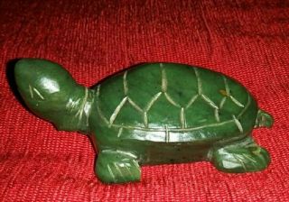 Antique Chinese Hand Carved Spinach Green Nephrite Jade Turtle Figurine Statue