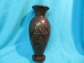 12 " Vintage 2 Piece Carved Wood Russian Vase Made In Russia