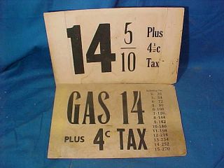 3 Orig 1920s Gas Pump Cardboard Price Signs - 14 Cents