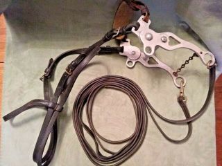 Vintage Crockett Aluminum Horse Bit With Nose Band And Bridle,  Obo (box 636)