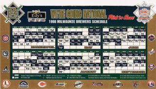 Milwaukee Brewers 1998 Sga Magnetic Schedule Opening Day Milw.  County Stadium