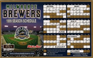 Milwaukee Brewers 1999 Sga Magnetic Schedule Opening Day Milw.  County Stadium