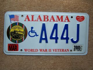2005 Alabama World War Ii Veteran License Plate.  115 Grams