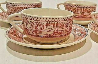 Vintage Memory Lane Royal Ironstone Pink Coffee Tea Cups With Saucers 1965 Set 4
