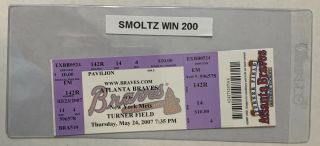 John Smoltz Full Ticket Atlanta Braves 200 Win