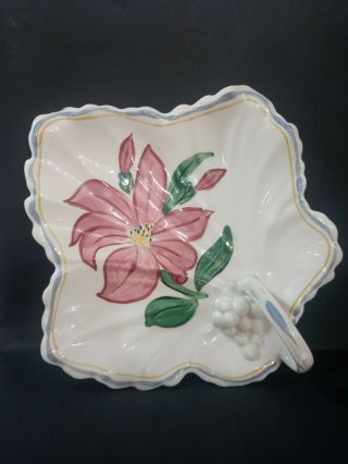 Vintage Blue Ridge Pottery Large Leaf Relish Tray With Pink Lily