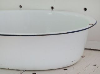 LG Antique White Enamelware Oval Wash Tub Basin Dry Sink Party Cooler Farmhouse 3