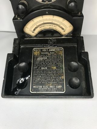 Vintage Weston Electric Instument D.  C volt ammeter model 540 Newark NJ - Decor 3
