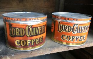 2 Antique Vtg Lord Calvert Coffee Tin Can Great Coffee Collectible Baltimore Md