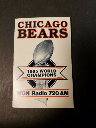 Chicago Bears 1986 Nfl Football Pocket Schedule - World Champions