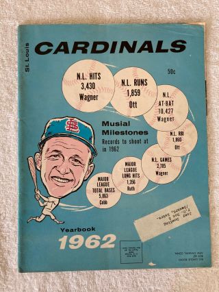 1962 St.  Louis Cardinals Yearbook Stan Musial On Cover Ex
