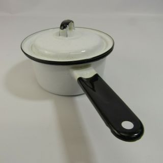 Vintage Enamelware Saucepan with Lid White & Black 3 