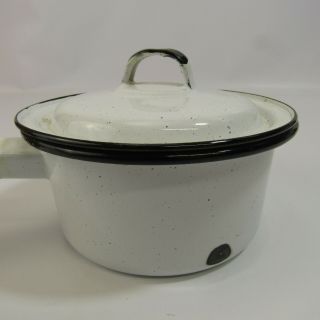Vintage Enamelware Saucepan with Lid White & Black 3 